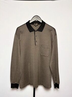 Dunhill Vintage Men’s Houndstooth Mercerized Cotton Polo Size L Made In Italy